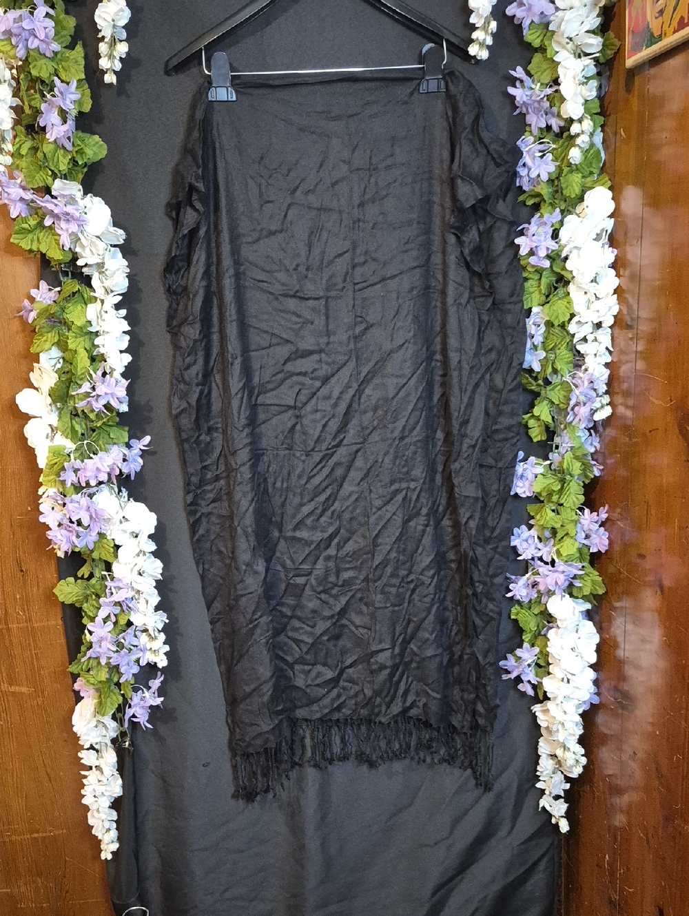 Black Lightweight Fringed Shawl Wrap
